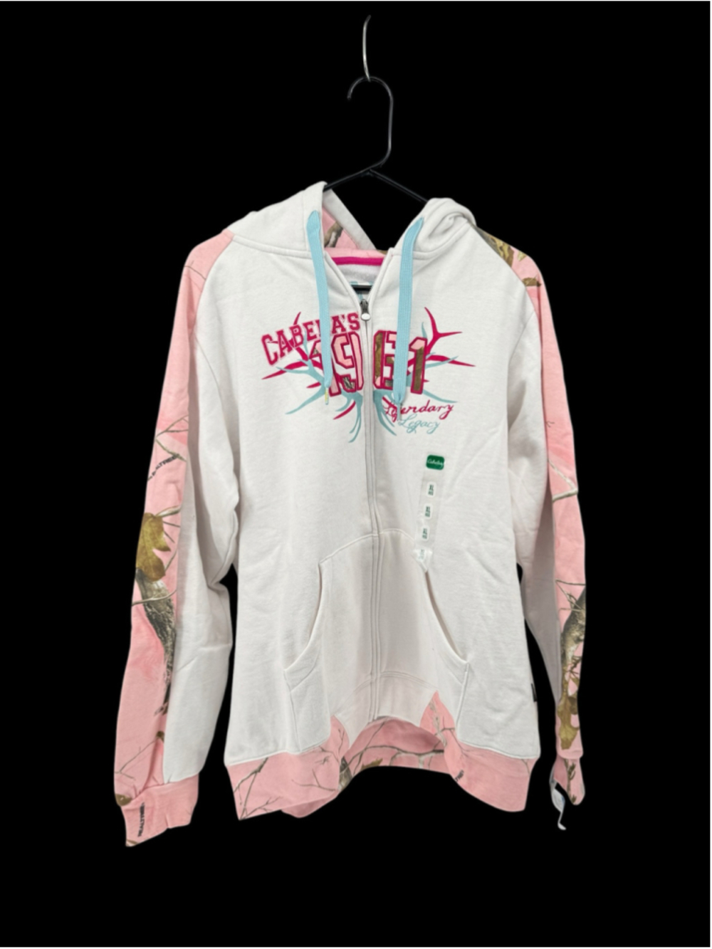 Women's Cabela's Zip-Up Hoodie Sweatshirt XL White Pink Camo